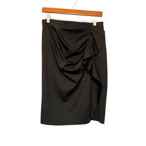 New York & Company Stretch Black Midi Skirt Draped Detail & Hidden Zipper Size 4